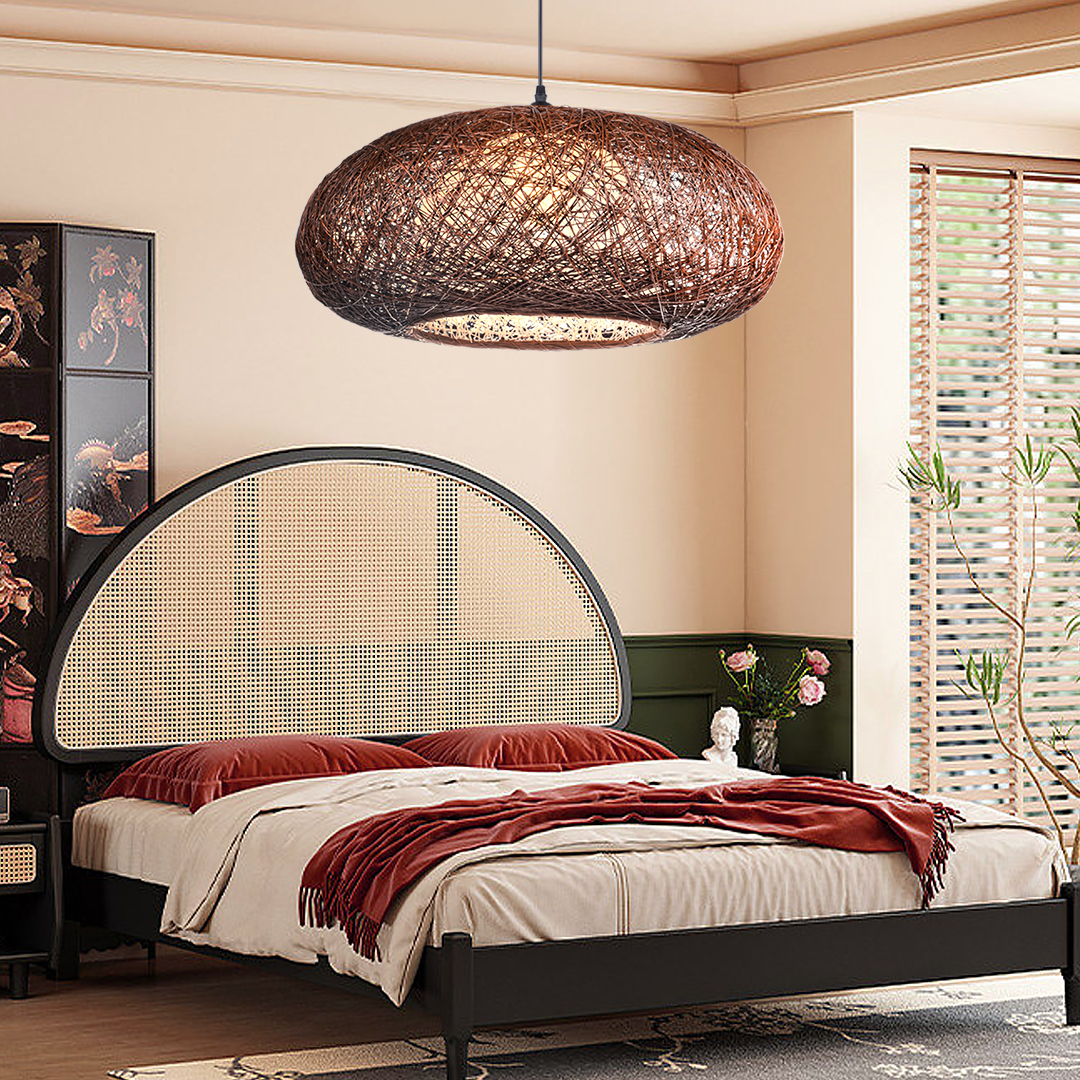 Handmade Oval Ball Rattan Light Hemp Ball Chandelier-labpiecesign