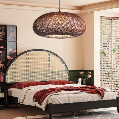 Handmade Oval Ball Rattan Light Hemp Ball Chandelier-labpiecesign