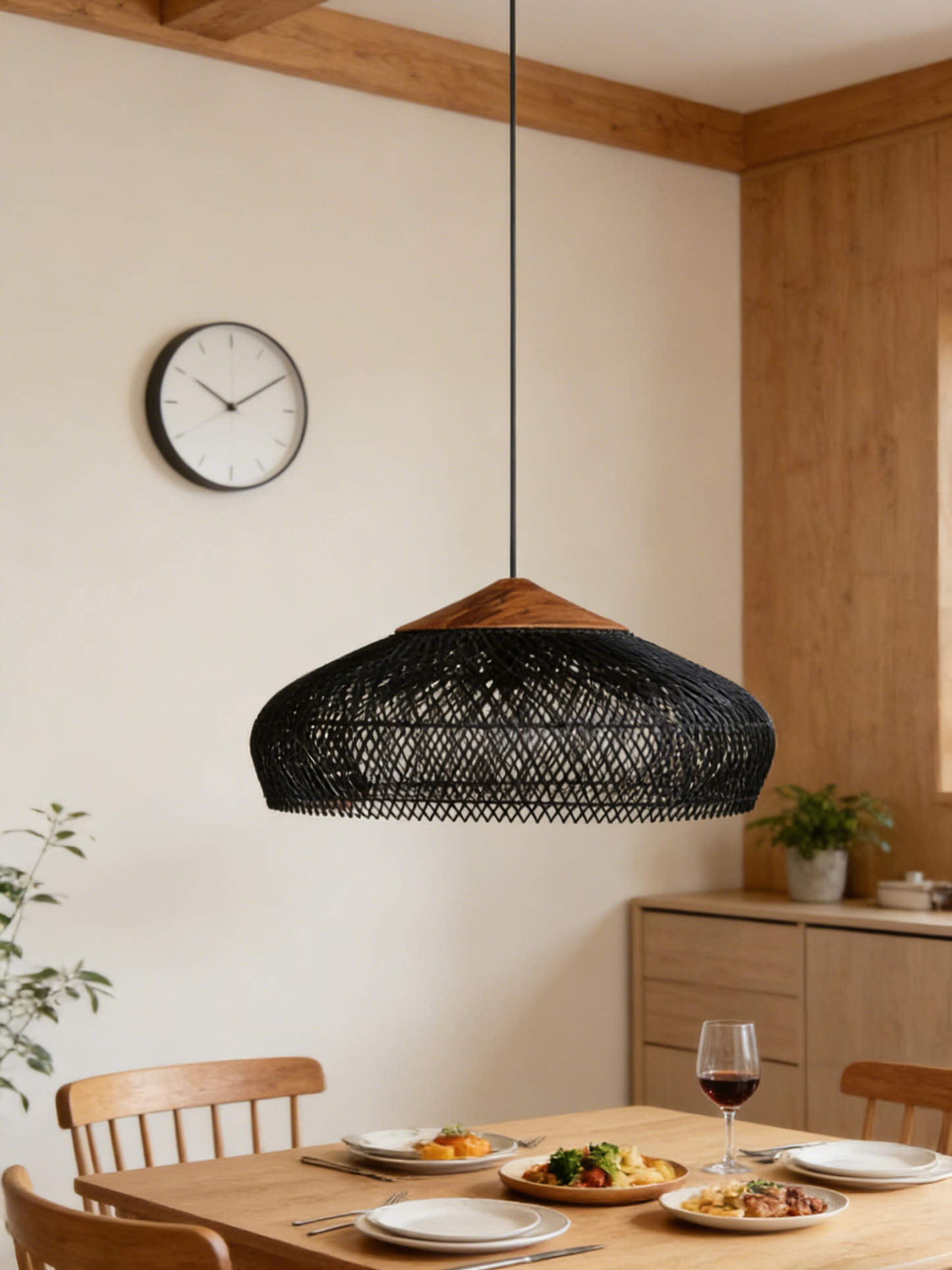 Natural Vintage Rattan Woven Pendant Light for Living Room