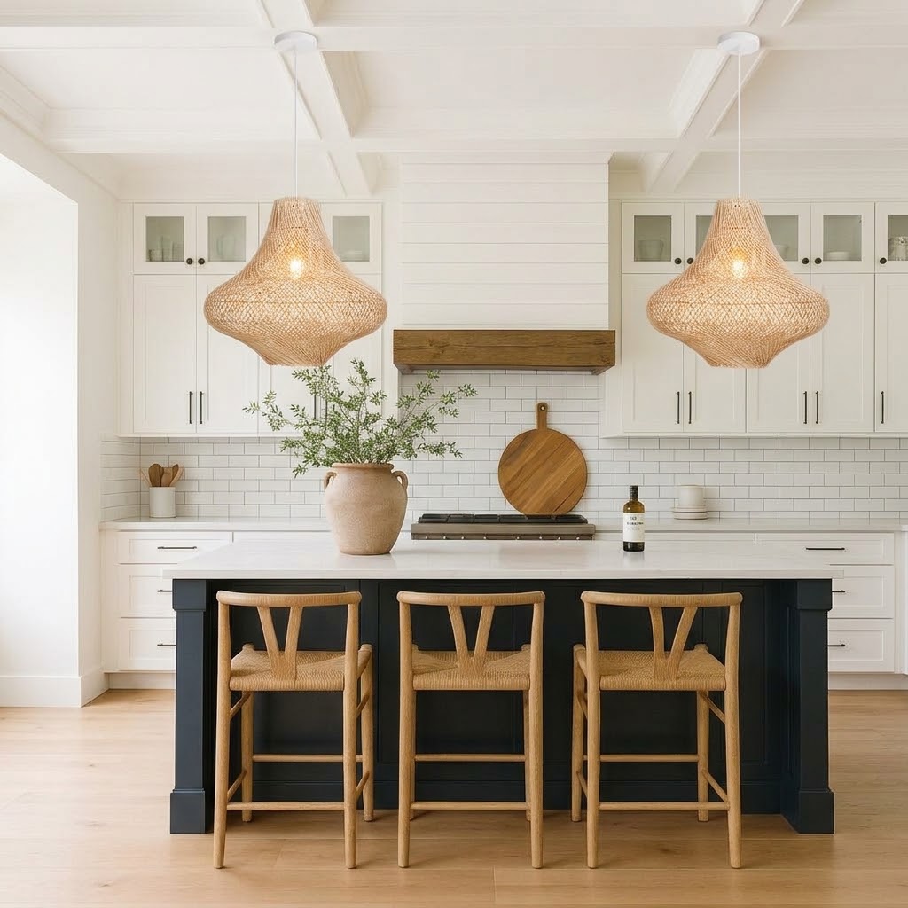 Handwoven Rattan Pendant Light Wabi-Sabi Boho Hanging Lamp