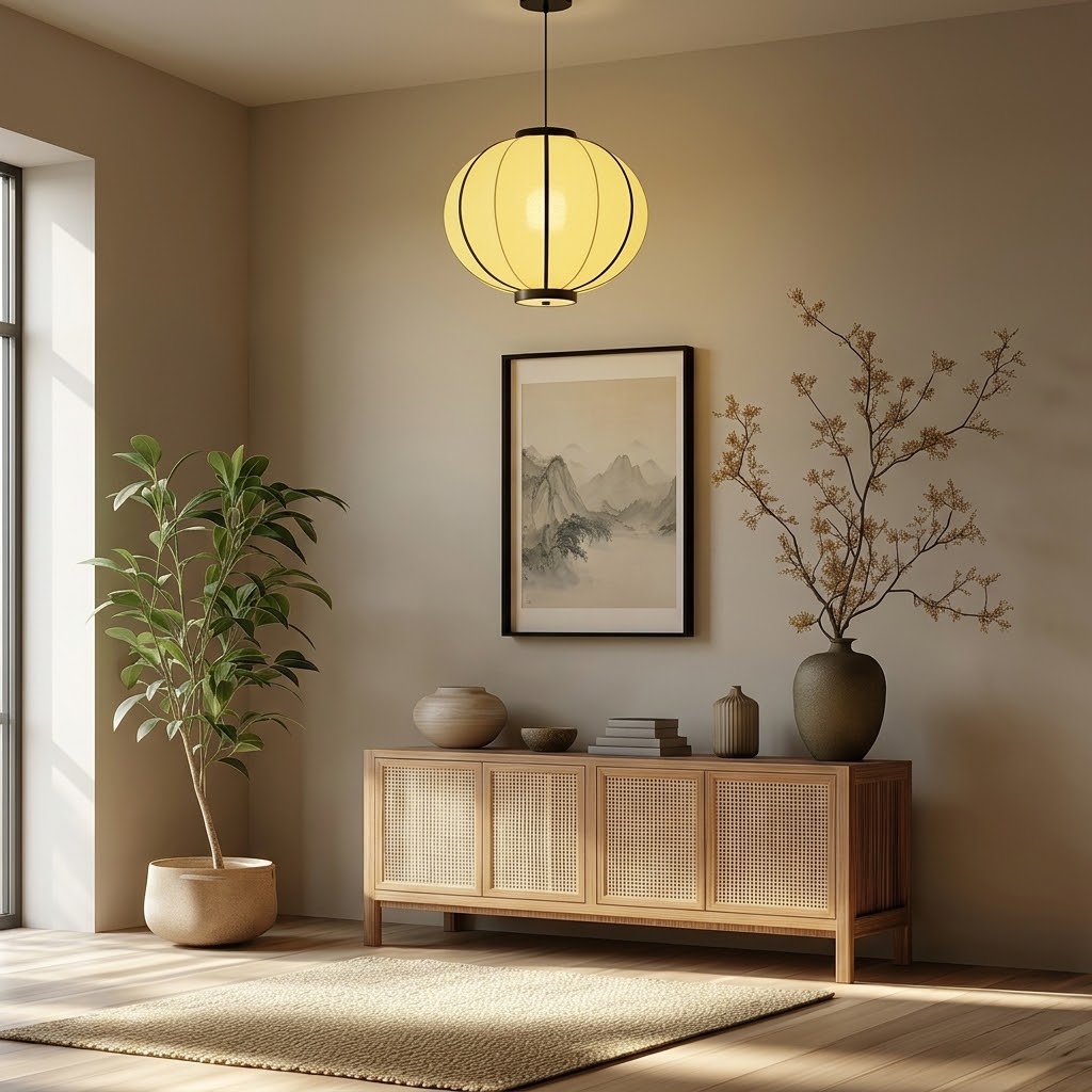 Modern Lantern Fabric Pendant Lamp for Dining Room