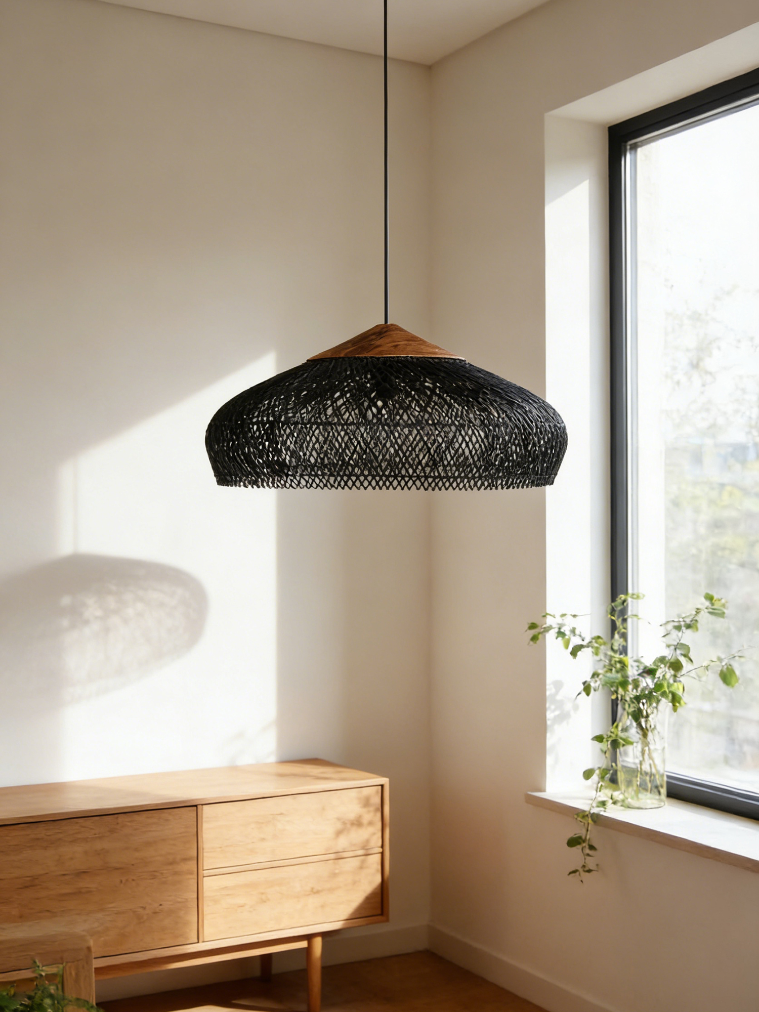 Natural Vintage Rattan Woven Pendant Light for Living Room