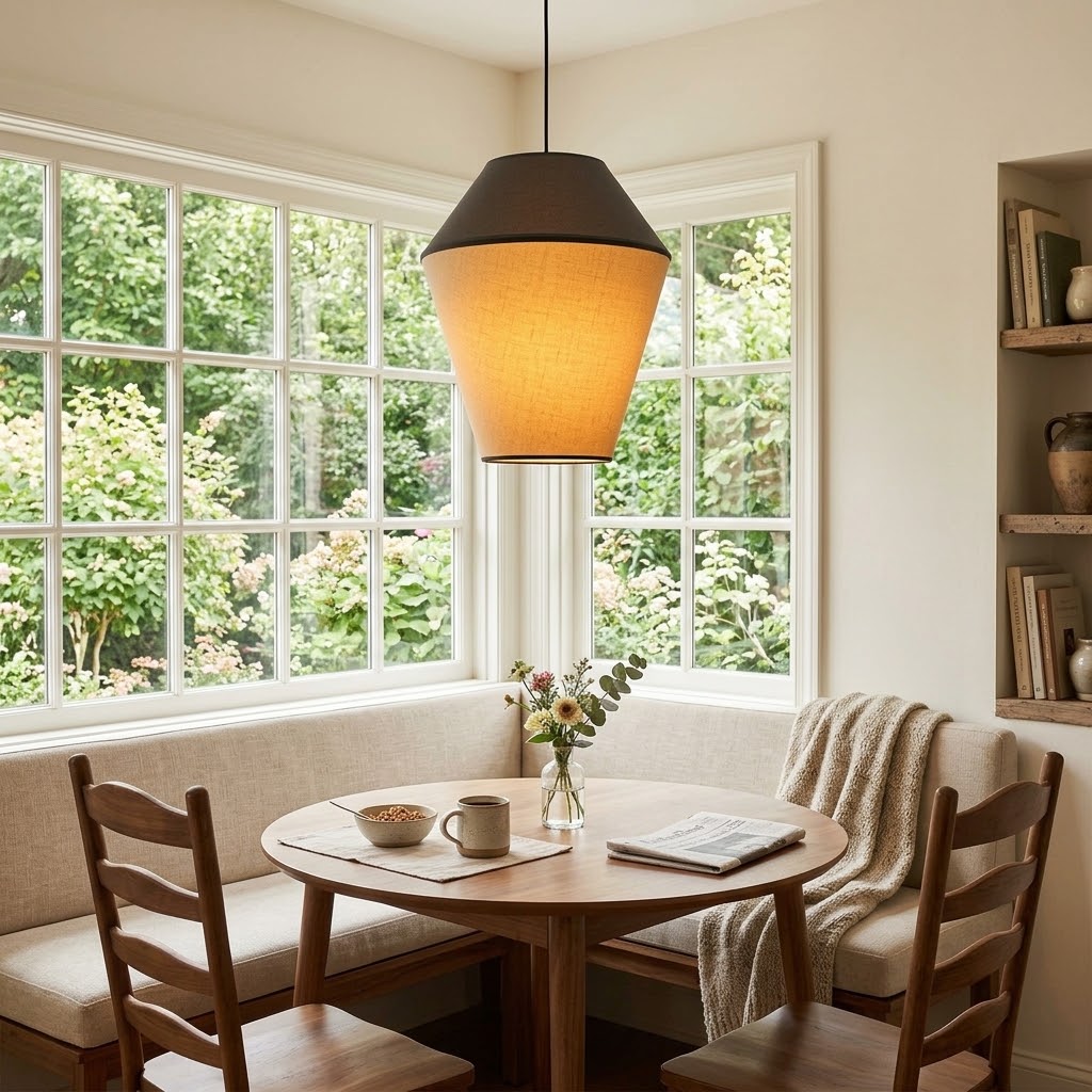 Modern Organic Two-Tone Fabric Pendant Light – Printed & Solid Shade