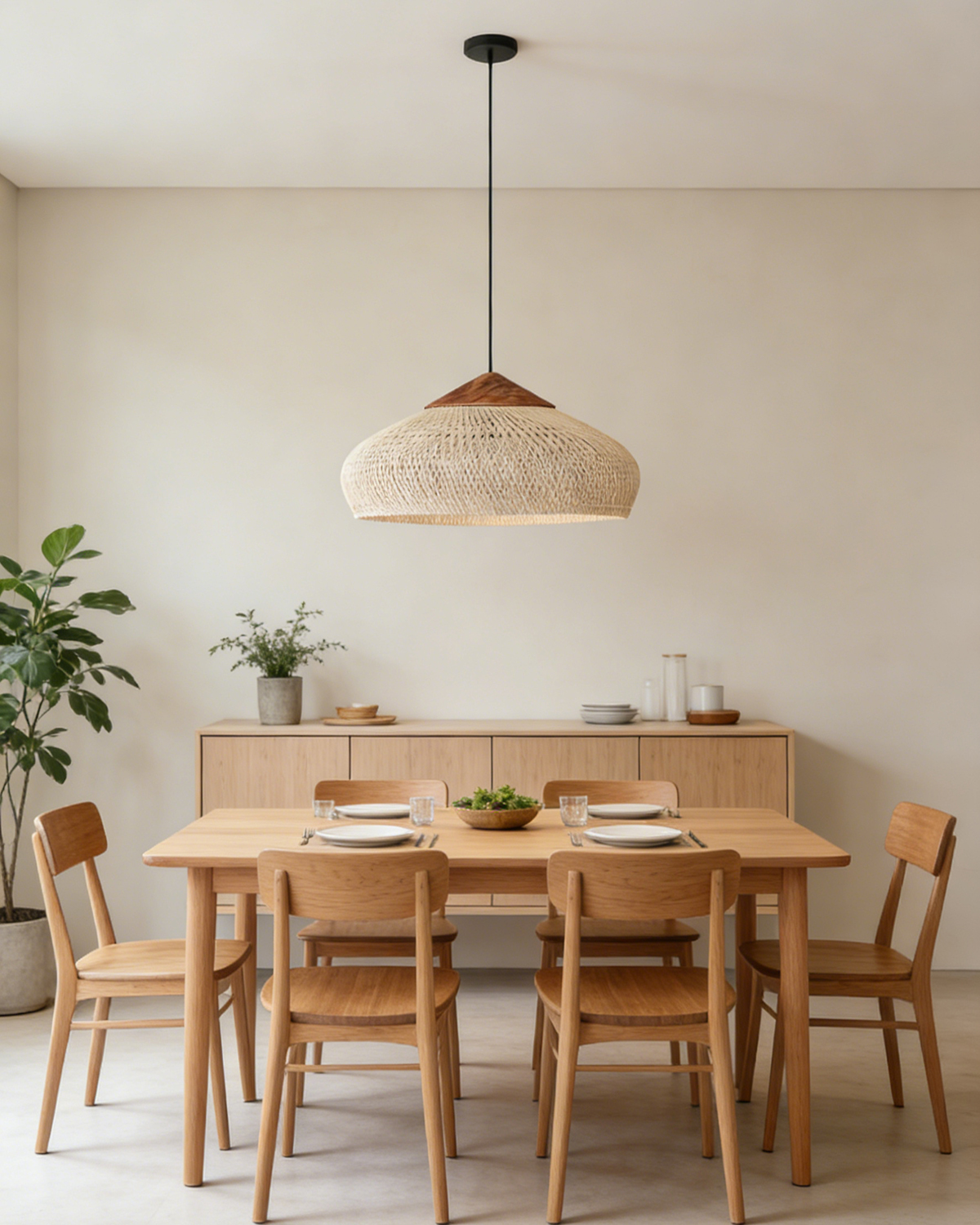 Natural Vintage Rattan Woven Pendant Light for Living Room