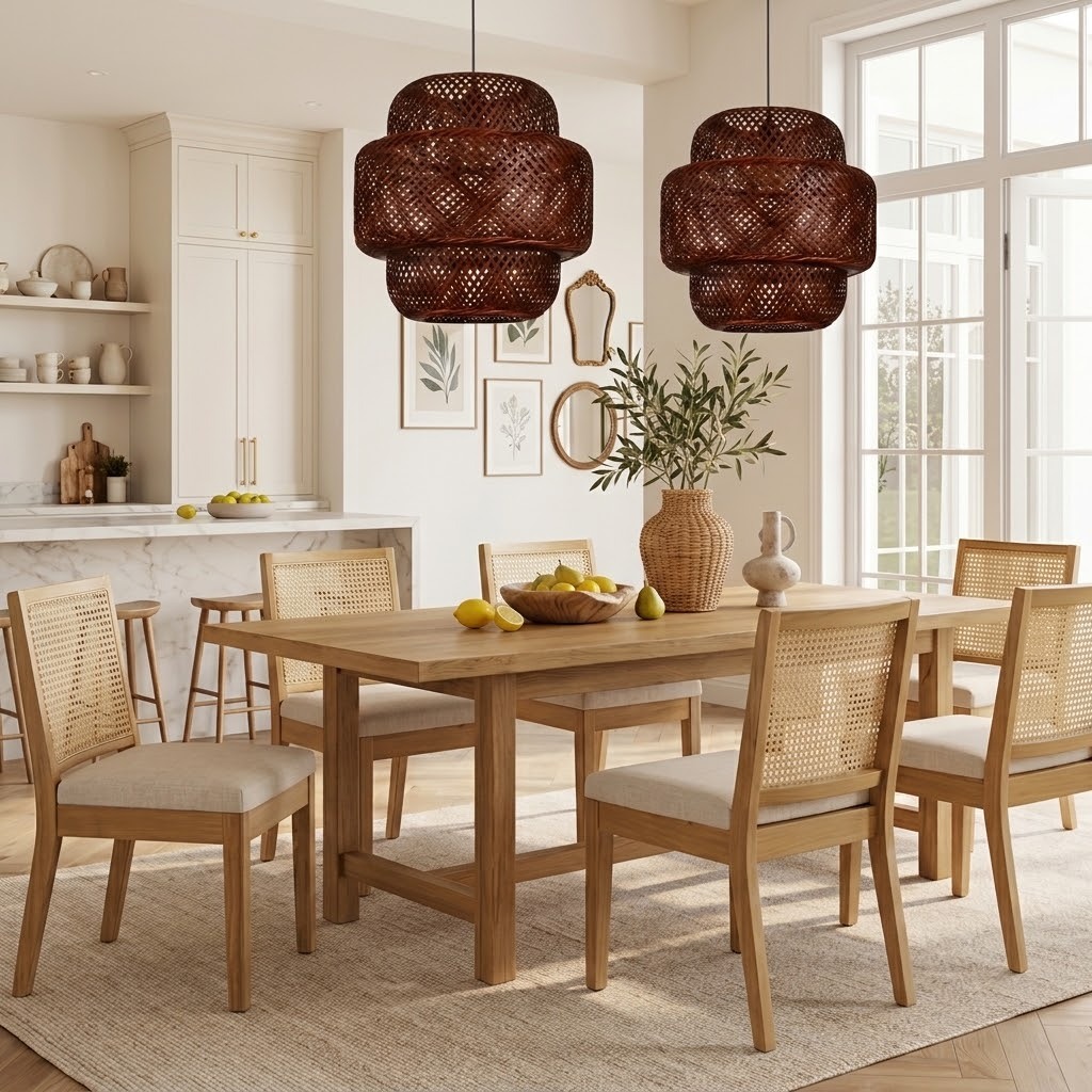 Brown Tiered Bamboo Pendant Light Shade Vintage DIY Lighting Shade