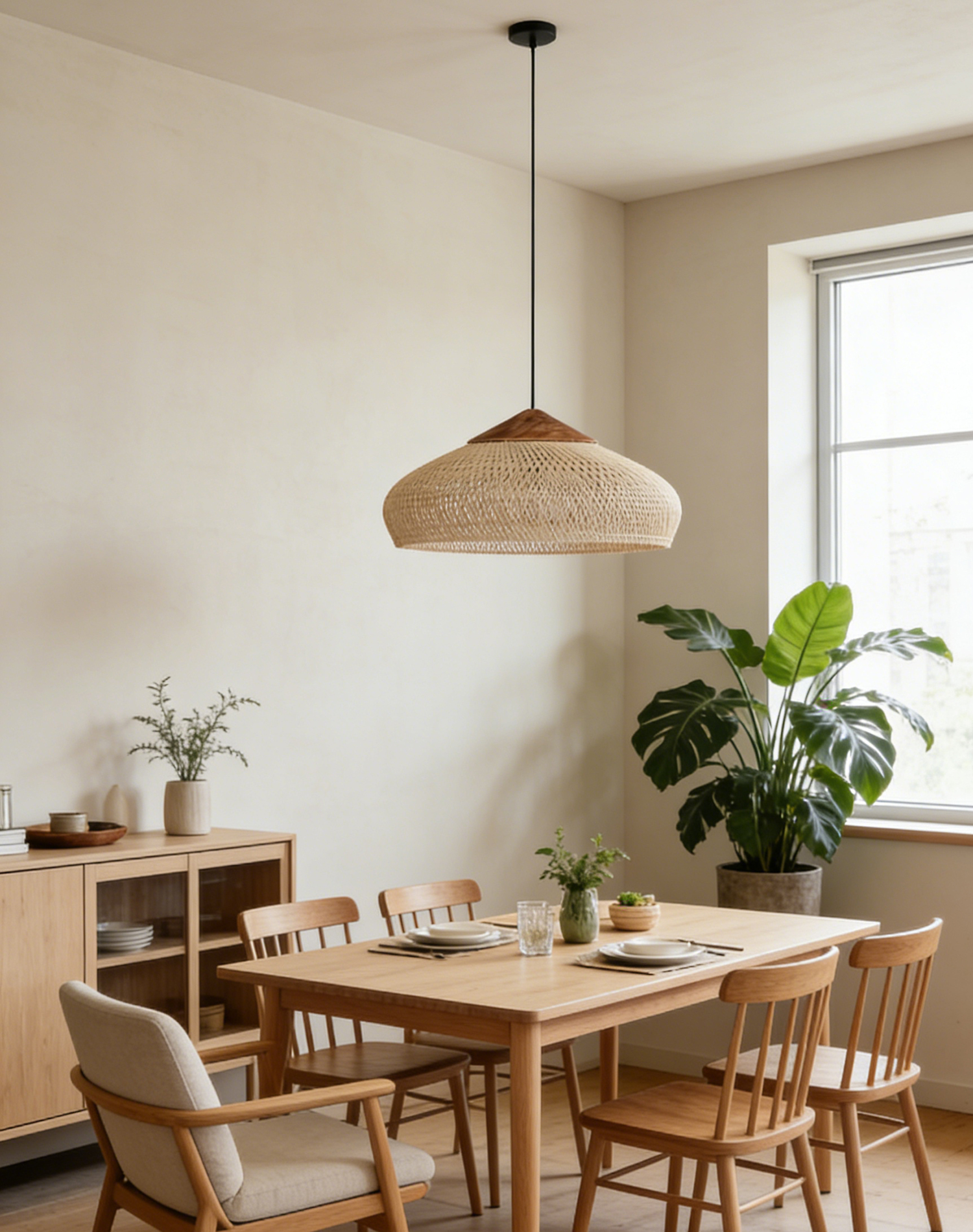 Natural Vintage Rattan Woven Pendant Light for Living Room