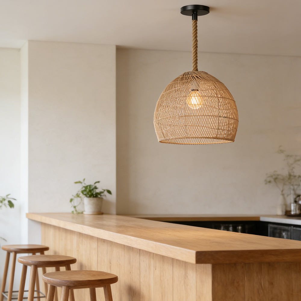 Handwoven Bohemian Rattan Pendant Light for Farmhouse Dining Room