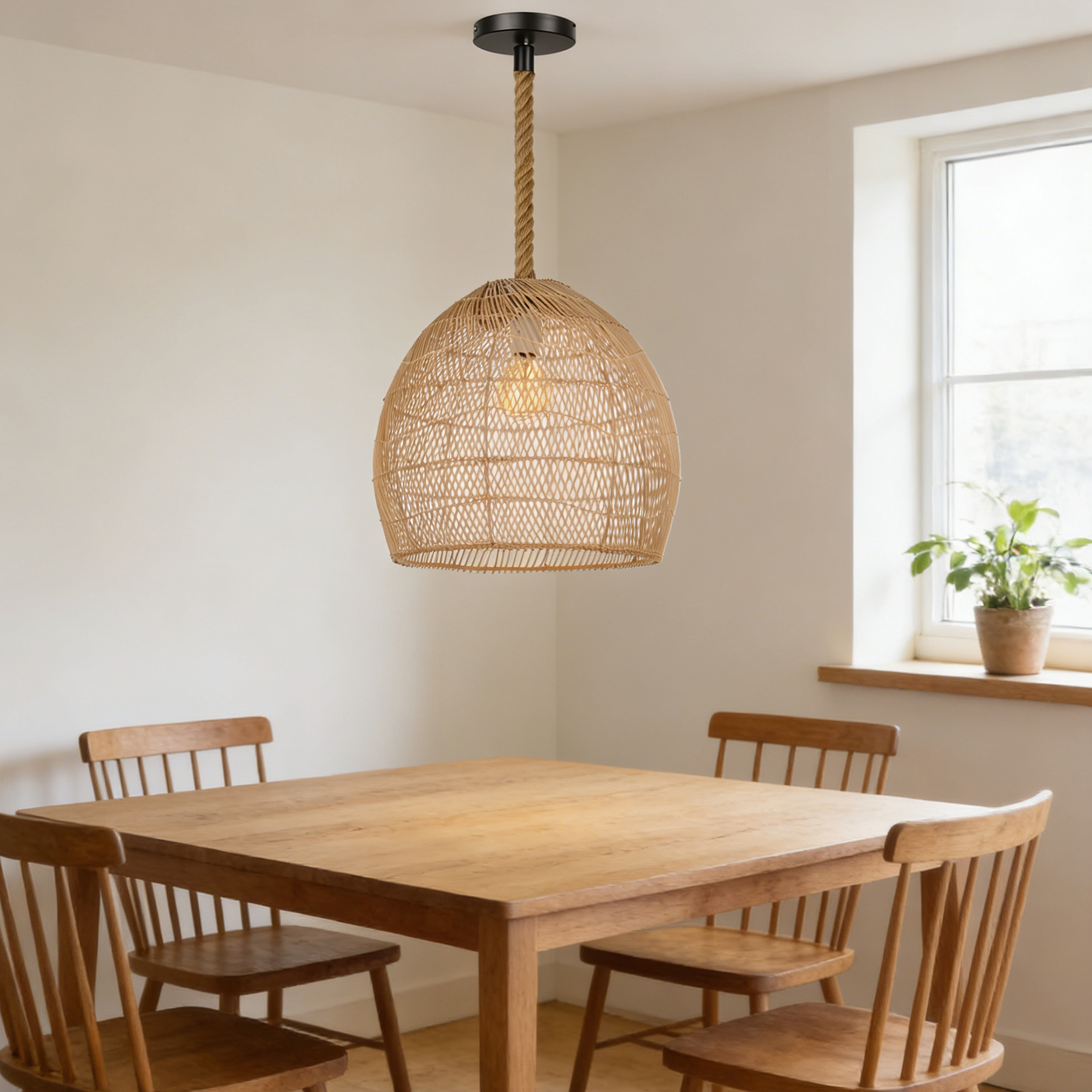 Handwoven Bohemian Rattan Pendant Light for Farmhouse Dining Room