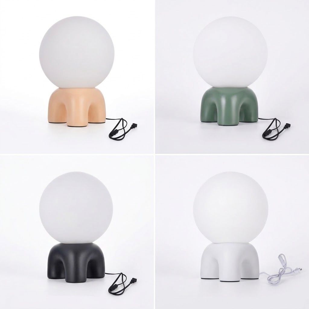 Modern Sculptural Globe Table Lamp with Frosted Glass & Arch Base