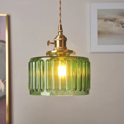Retro Short Cylinder Wavy Glass Pendant Light