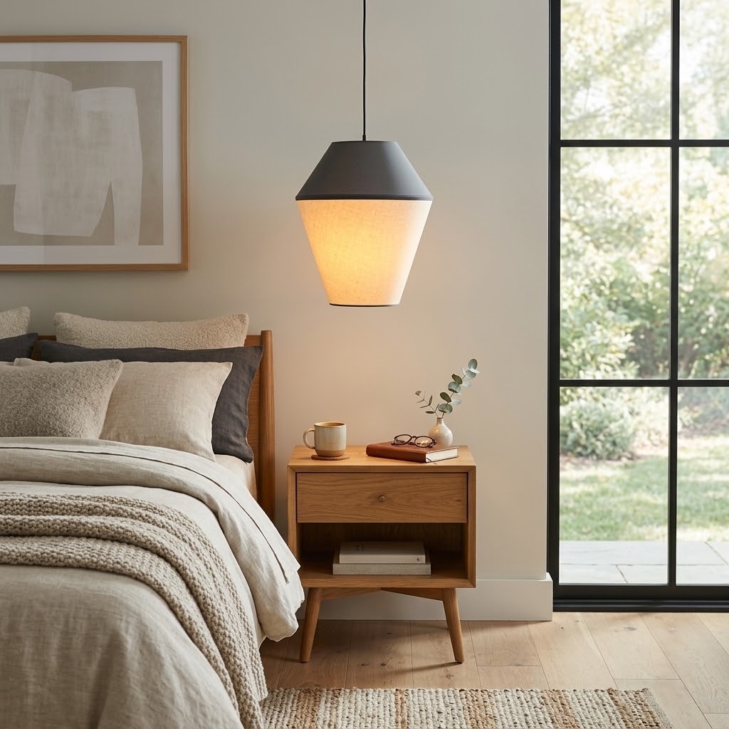 Modern Organic Two-Tone Fabric Pendant Light – Printed & Solid Shade