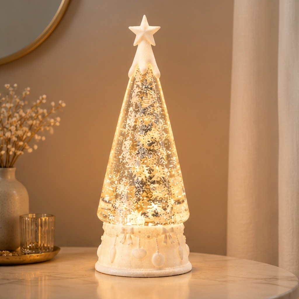 Crystal Christmas Tree Lamp with Rotating Design, Snowflake Effect & Star Topper