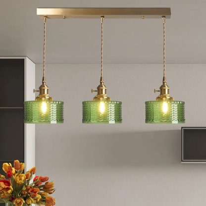 Retro Short Cylinder Wavy Glass Pendant Light