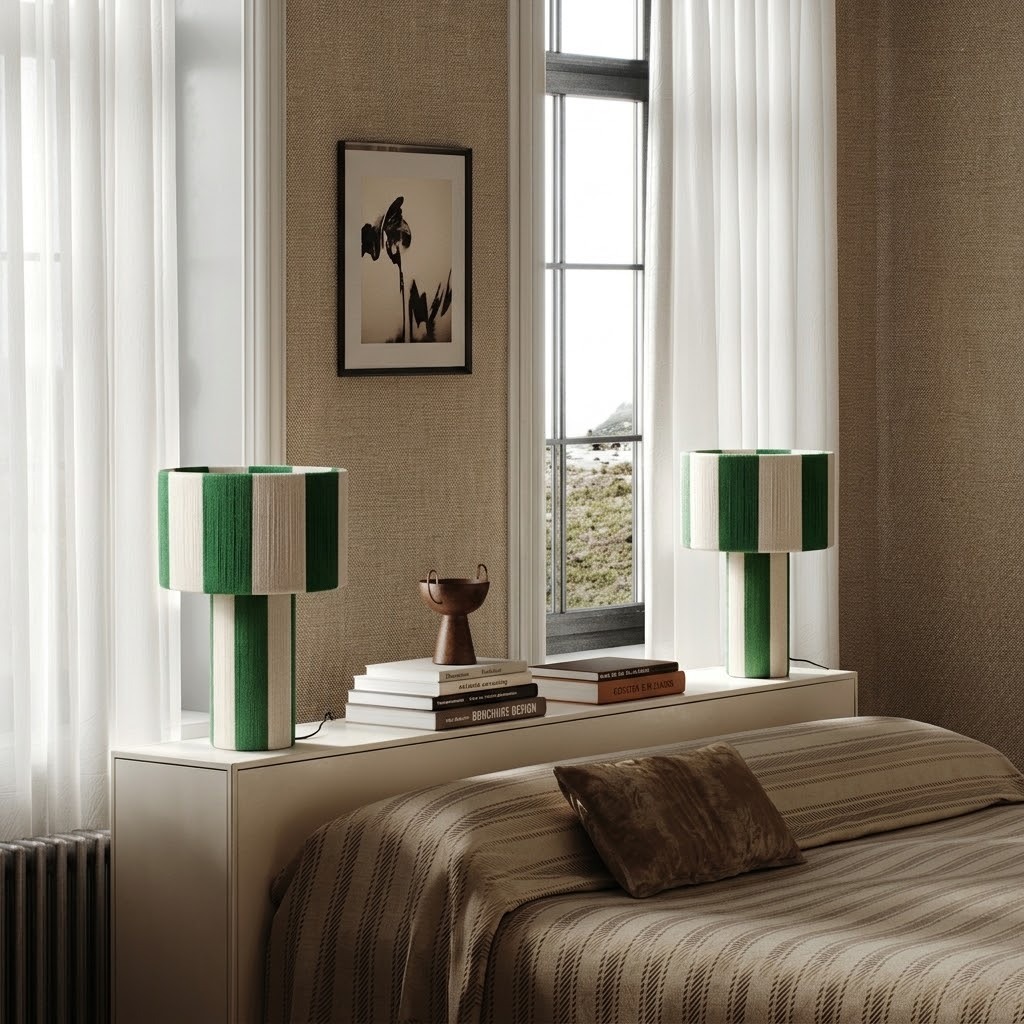 Modern Striped Cotton Cord Table Lamp for Bedroom & Living Room