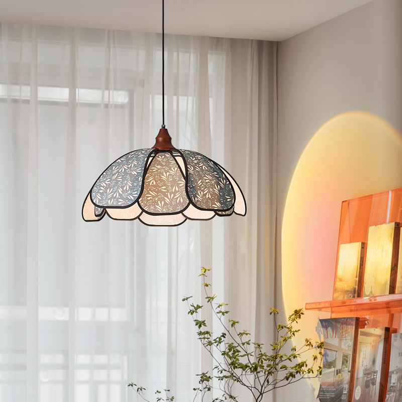 French Fabric Flower Pendant Light for Living Room