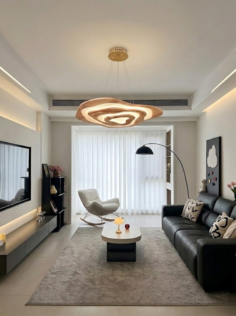Modern Sculptural Wood LED Pendant Light for Dining Room