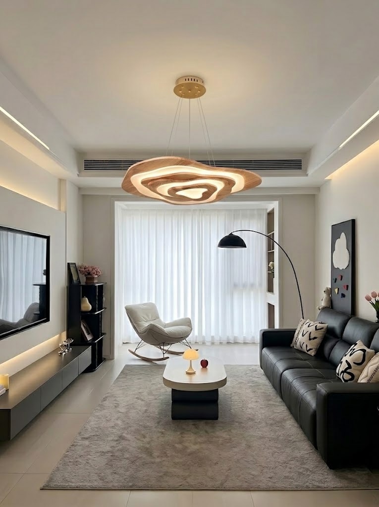 Modern Sculptural Wood LED Pendant Light for Dining Room