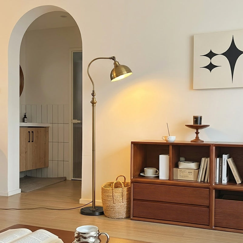 Vintage Adjustable Arc Floor Lamp with Dome Shade for Living Room