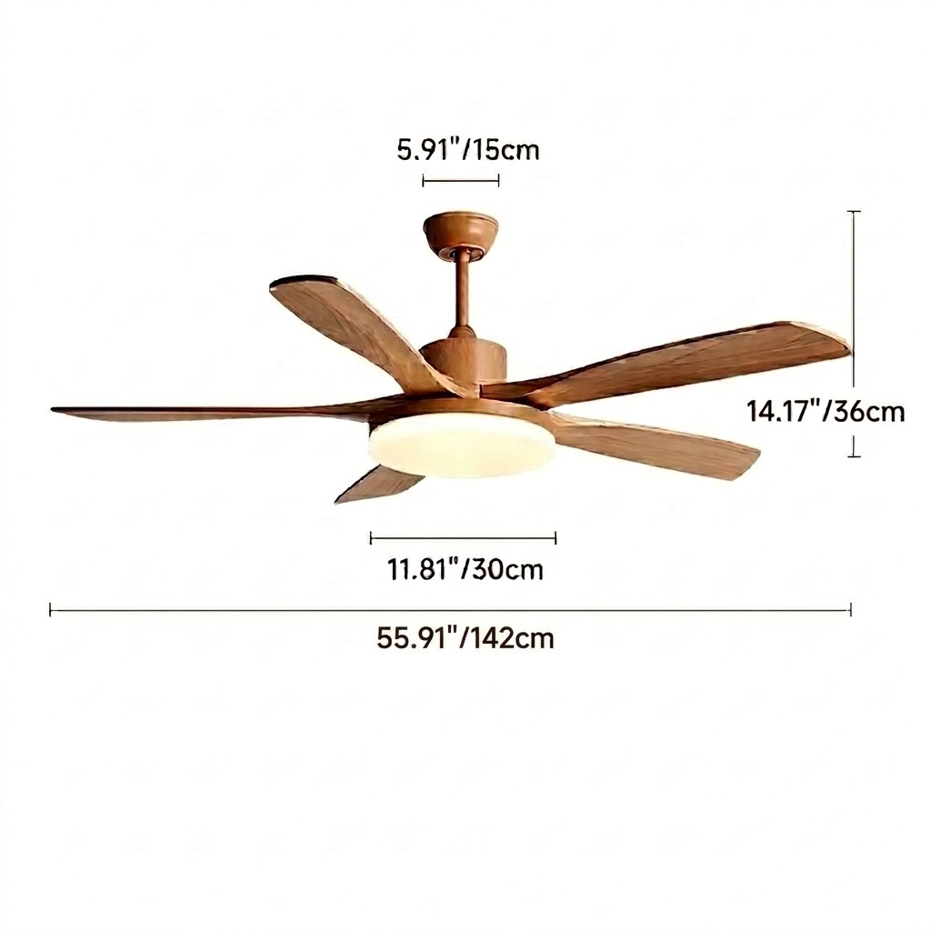 Modern Natural Wood Ceiling Fan Light with LED for Living Room