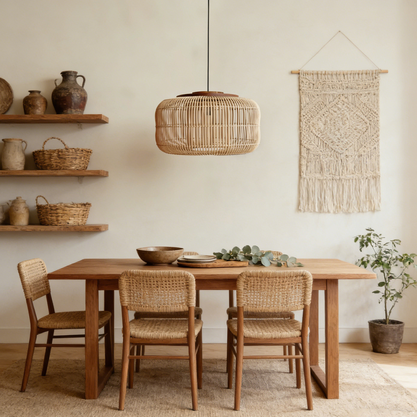 Vintage Black Wicker Pendant Light for Dining Room
