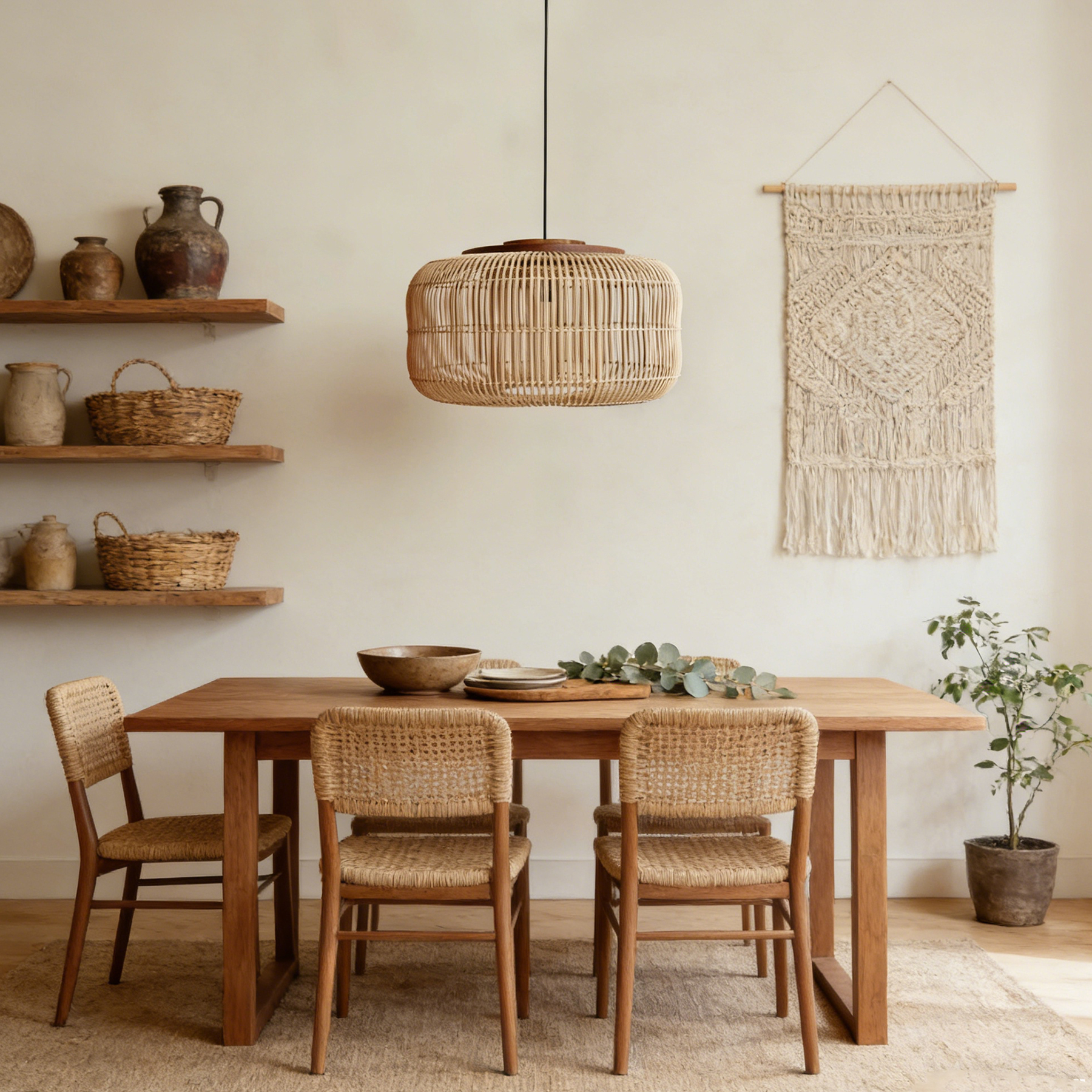 Vintage Black Wicker Pendant Light for Dining Room