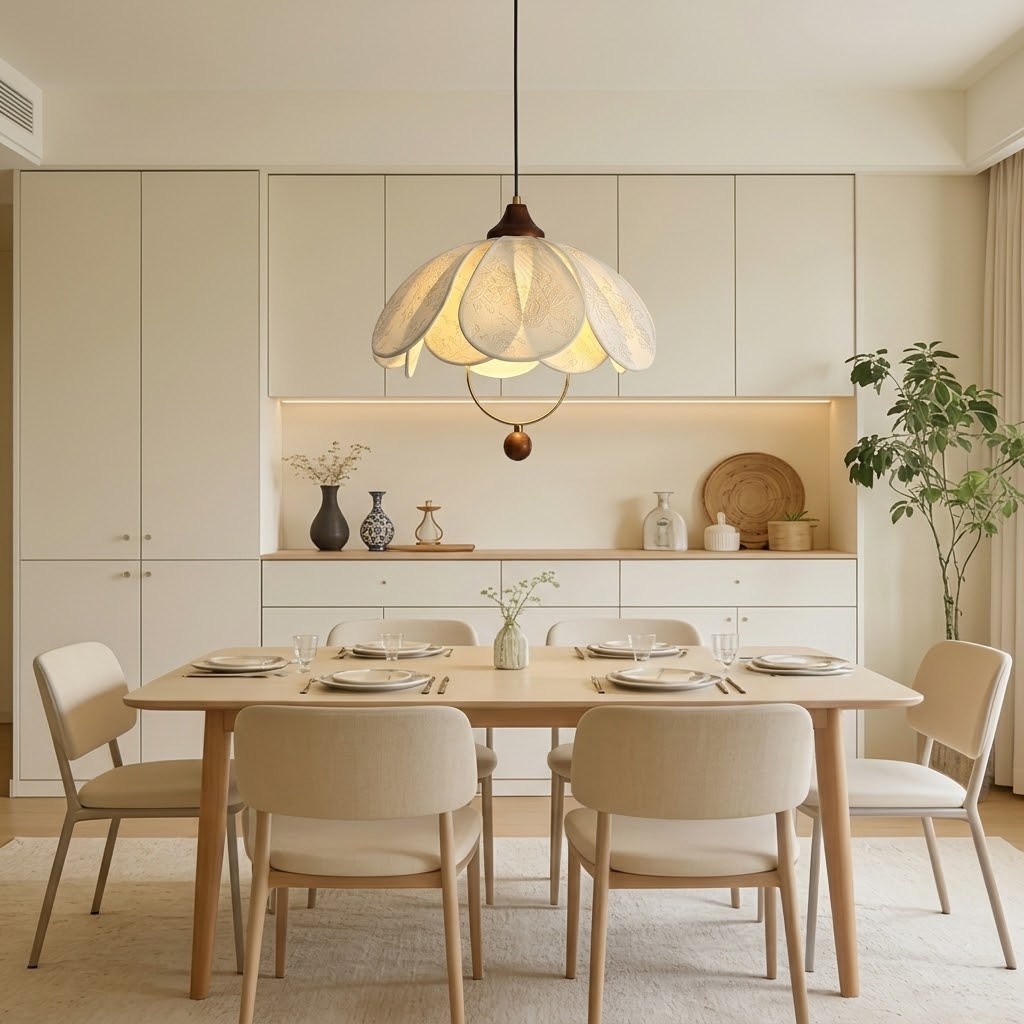 Elegant Floral Fabric Pendant Light for Dining Room