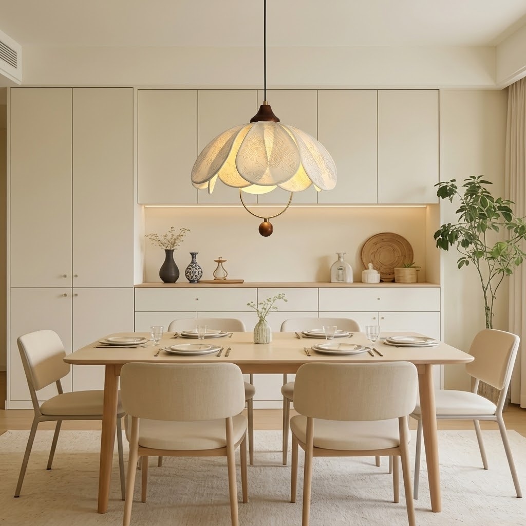 Elegant Floral Fabric Pendant Light for Dining Room