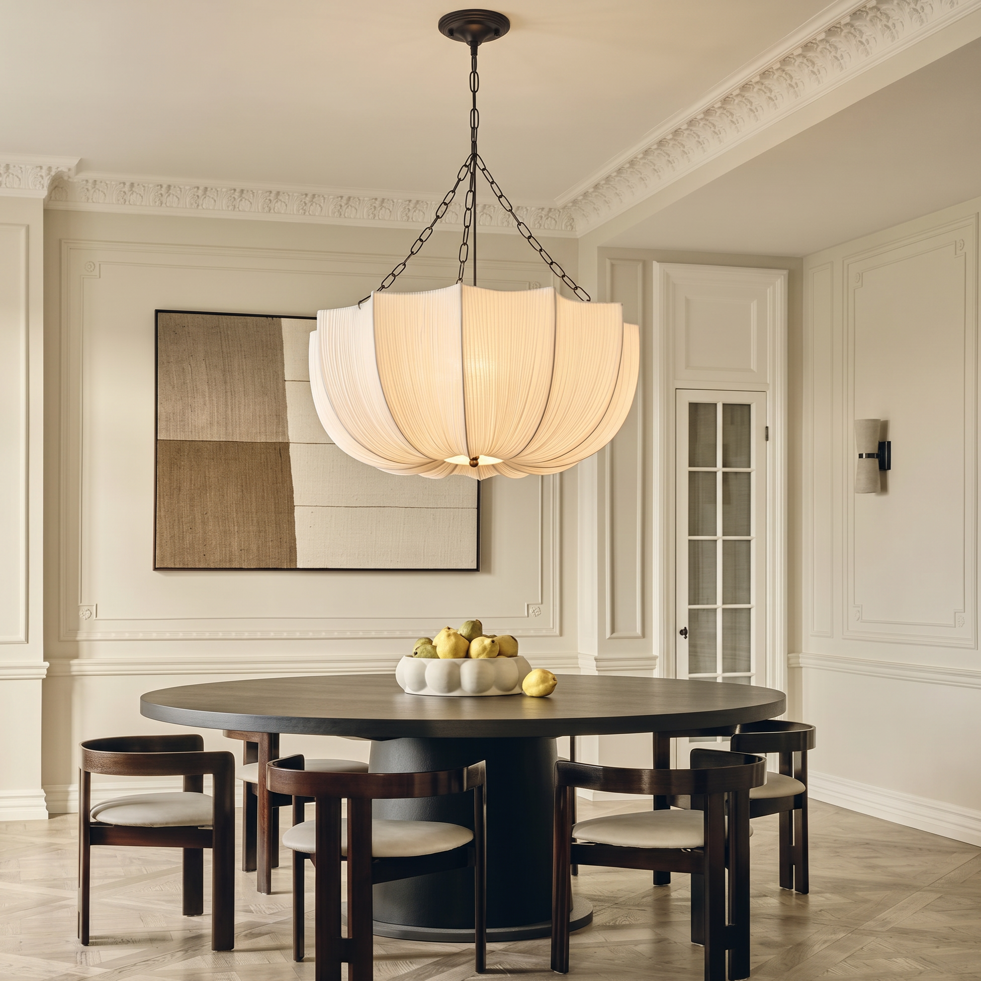 French-style Fabric Pendant Light,Elegant Minimalist Lighting for Living Room and Dining Room