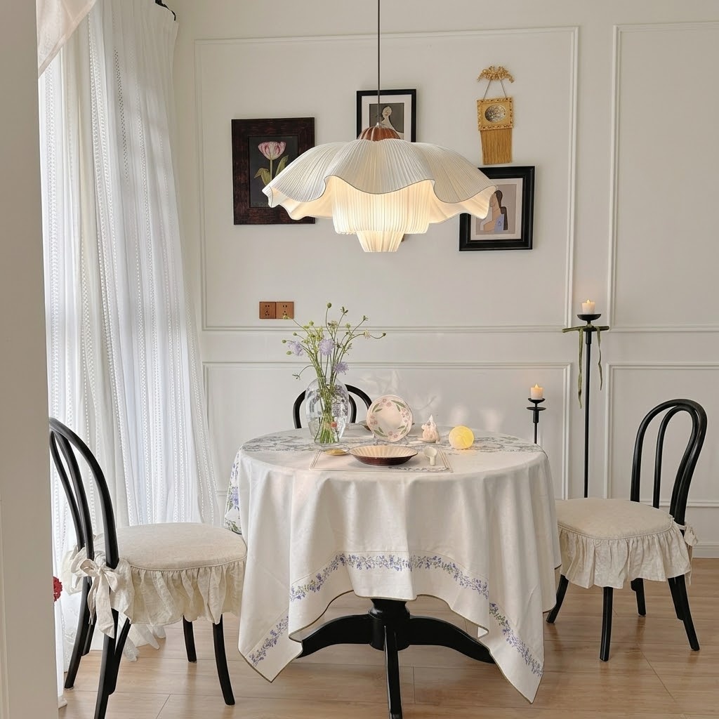 Wabi-Sabi Style Flower Fabric Pendant Light for Dining Room