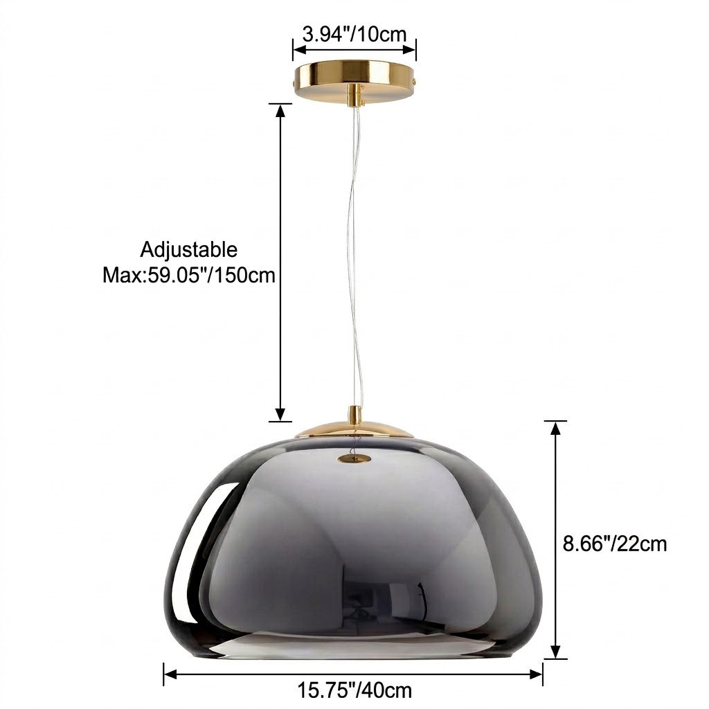Modern Double Layer Glass Pendant Light Brass Dome Hanging Fixture