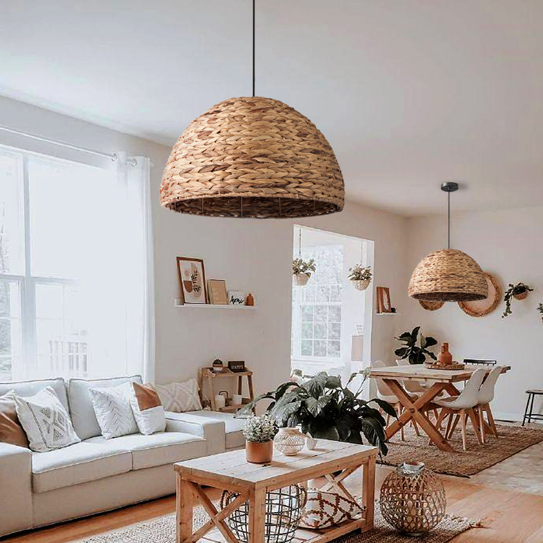 Natural Basket Seagrass Semi-circular Hand Woven Rattan Pendant Lights