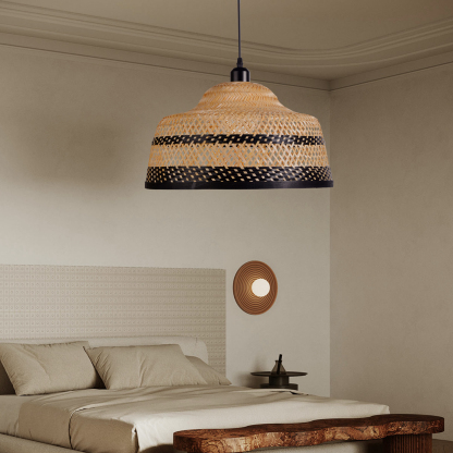 Wabi-sabi style black and natural color bamboo basket pendant lightshade-labpiecesign