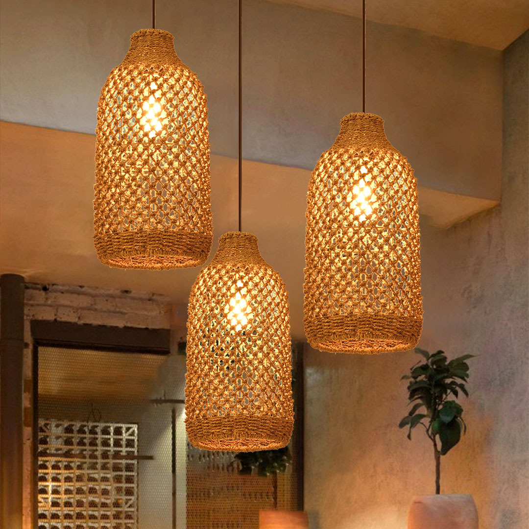 Boho Farmhouse Natural Rattan Ceiling Chandelier Lighting-labpiecesign