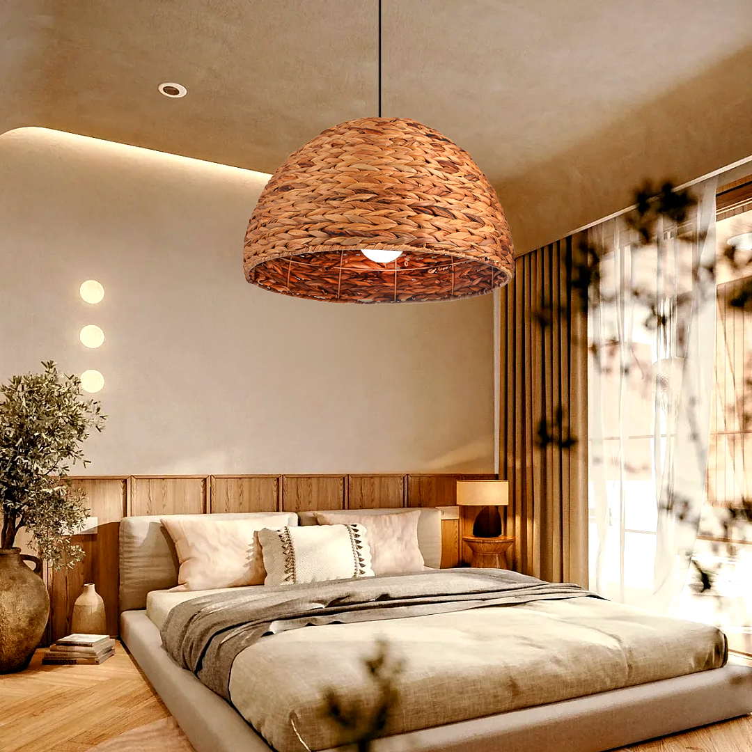 Basket Rattan Pendant Lights Seagrass Semi-circular Hand Woven Rattan Pendant Lights