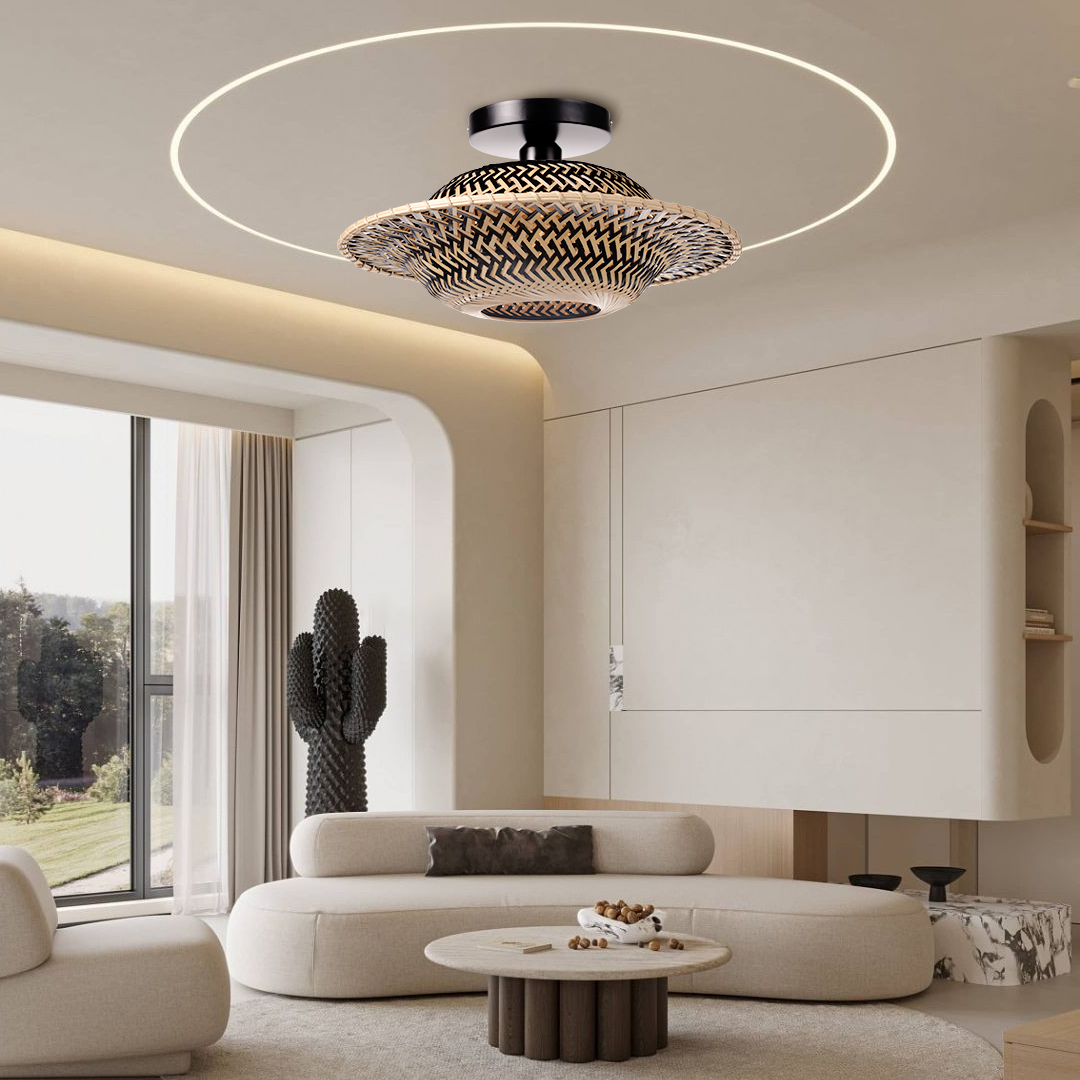 Black and white two-color rattan ceiling light