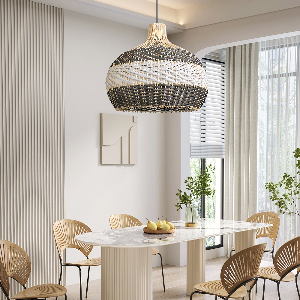 Grey Rattan Pendant Light Woven Rattan Lampshade-labpiecesign
