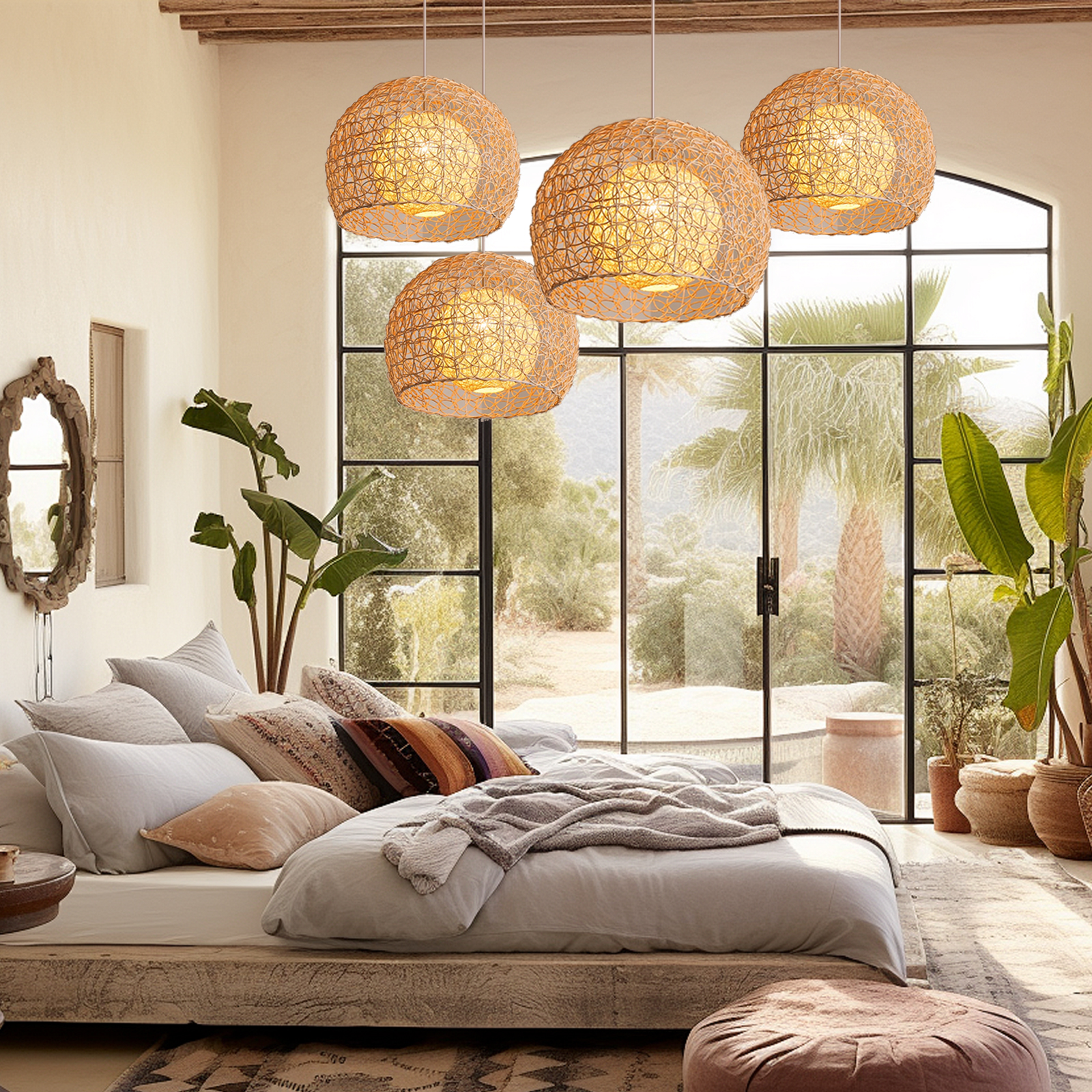 Pastoral rattan lamp bedroom living room hemp ball pendant light-labpiecesign