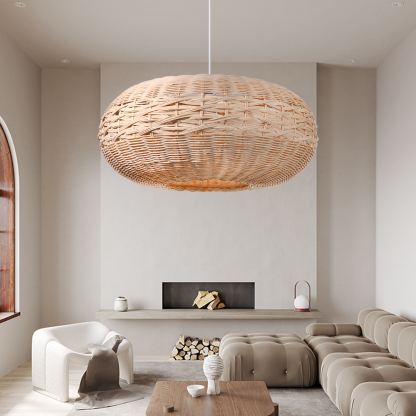 Wabi-sabi style bamboo natural ranttan waved pendant light-labpiecesign