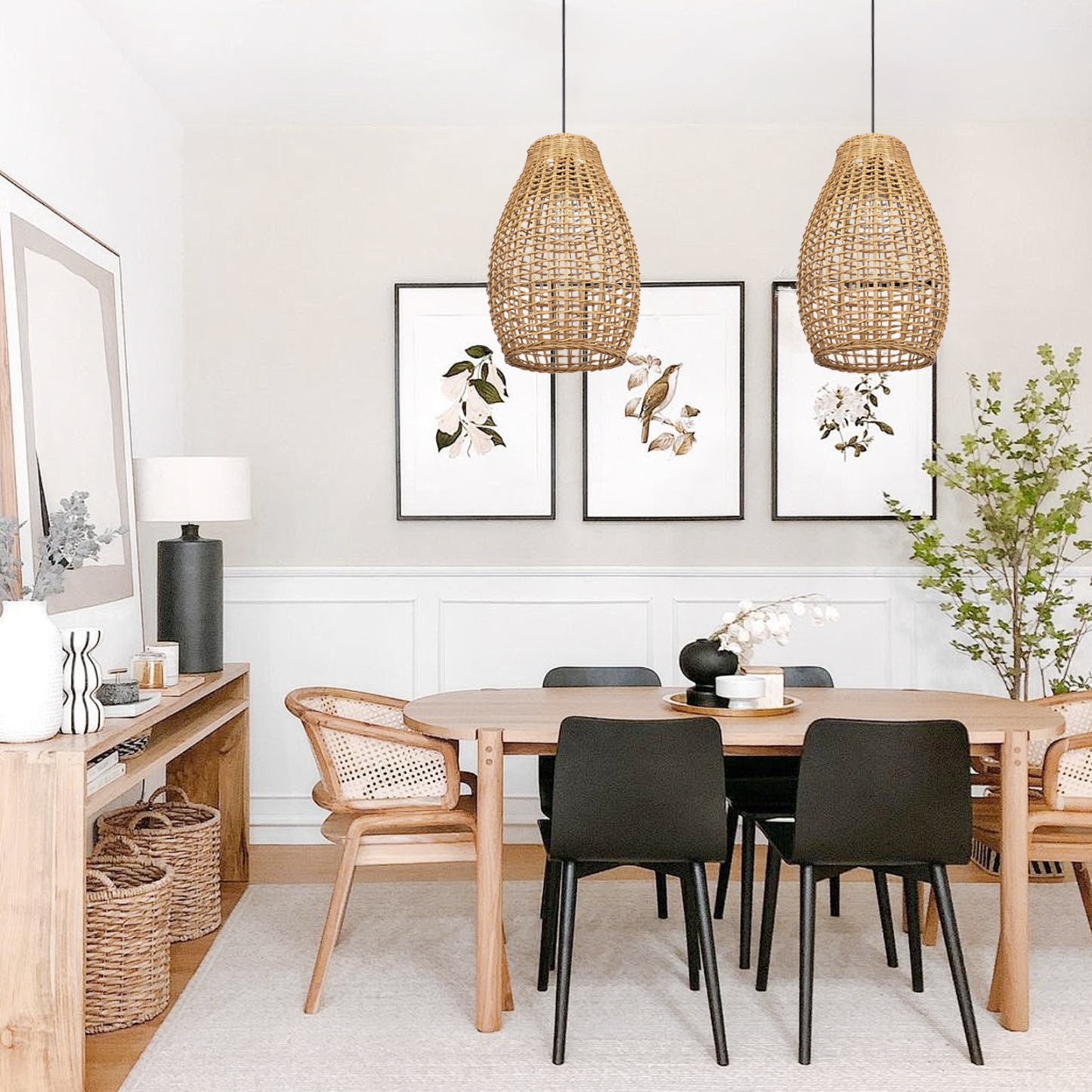 Bamboo hand made hollow long basket pendant light-labpiecesign