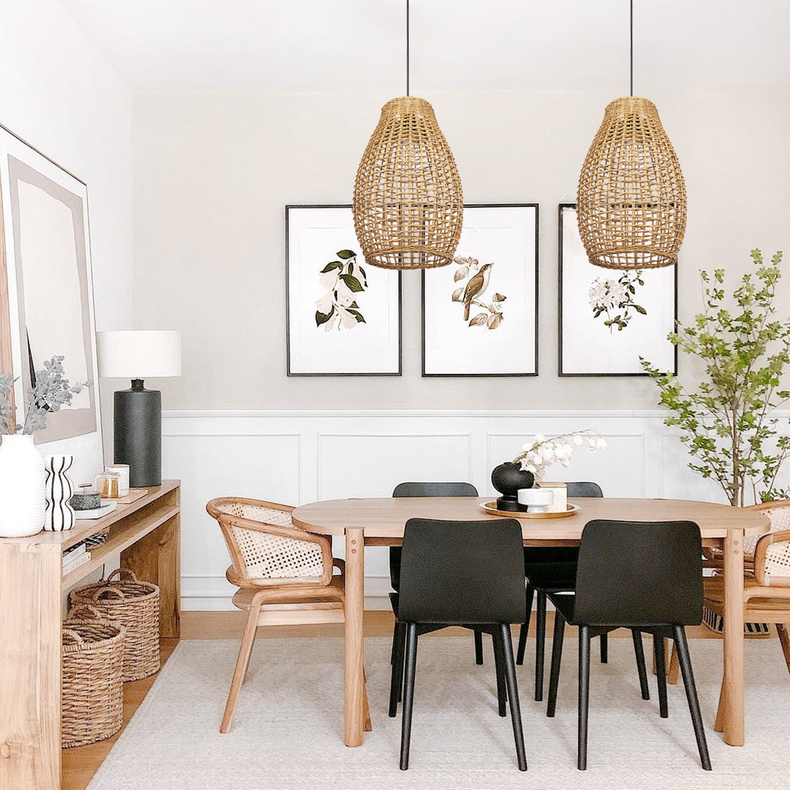 Bamboo hand made hollow long basket pendant light-labpiecesign