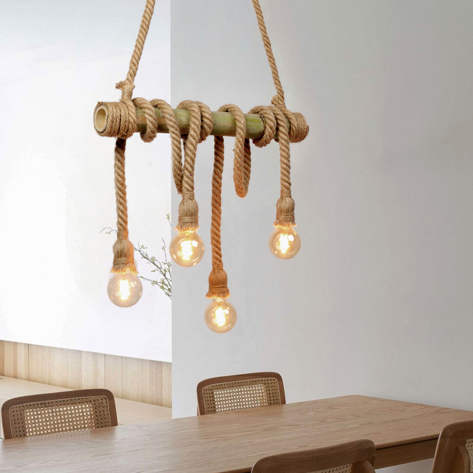 Industrial Vintage Island Pendant Light with Rope Wood Decoration-labpiecesign