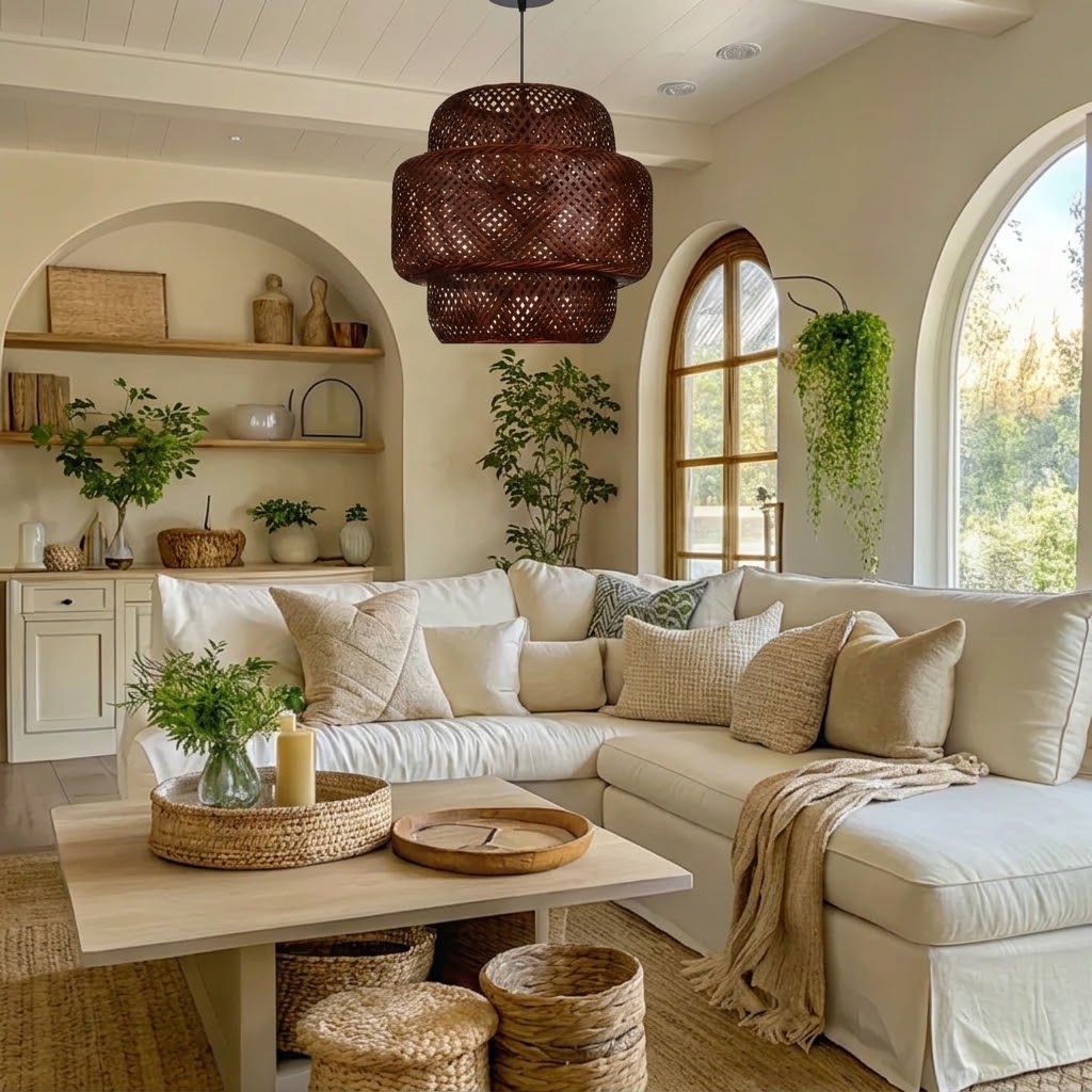 Brown Tiered Bamboo Pendant Light Shade Vintage DIY Lighting Shade