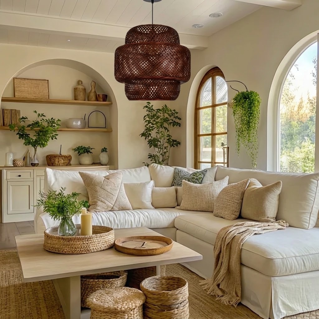 Brown Tiered Bamboo Pendant Light Shade Vintage DIY Lighting Shade