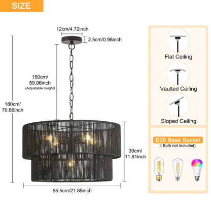 Shiloh Rattan Pendant Light - Bohemian Lampshade, Rattan Light Fixture