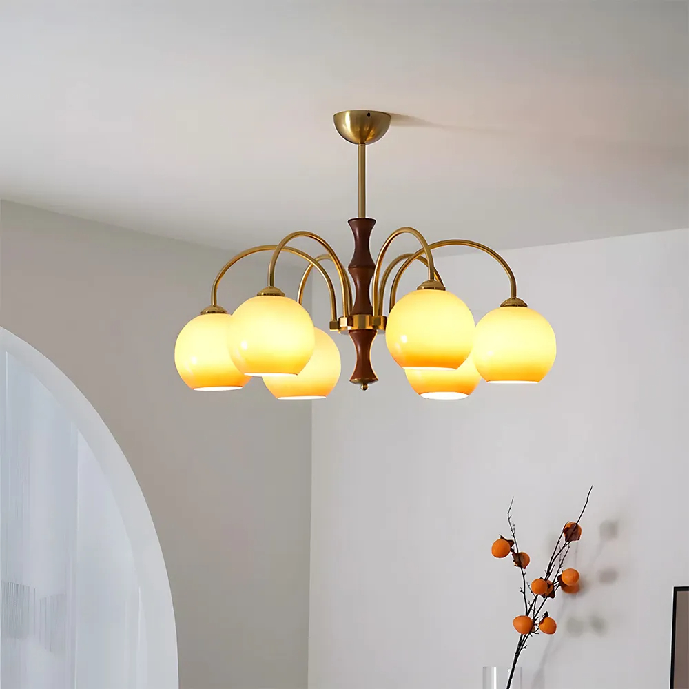Medieval Ball Glass Iron Brown Living Room Chandelier