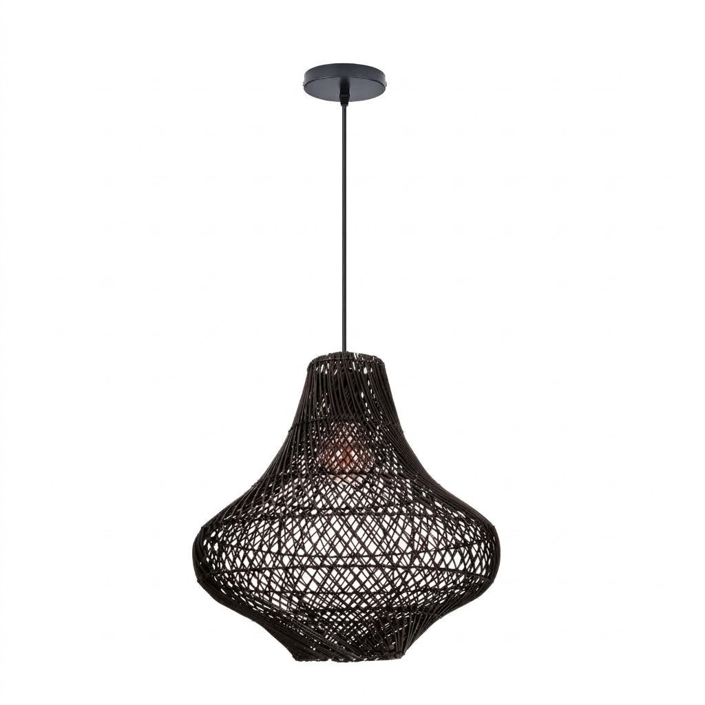 Handwoven Rattan Pendant Light Wabi-Sabi Boho Hanging Lamp