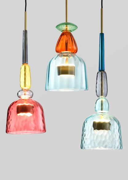 VINTAGE COLORED GLASS PENDANT LIGHT 