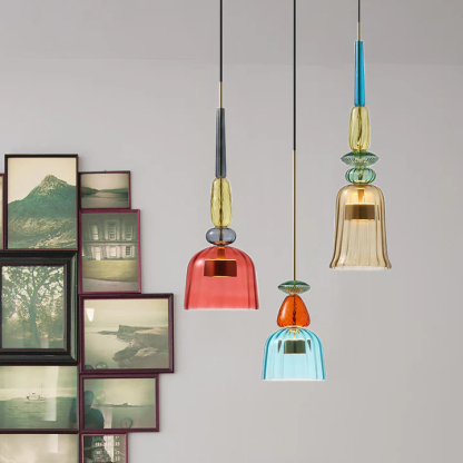 VINTAGE COLORED GLASS PENDANT LIGHT 