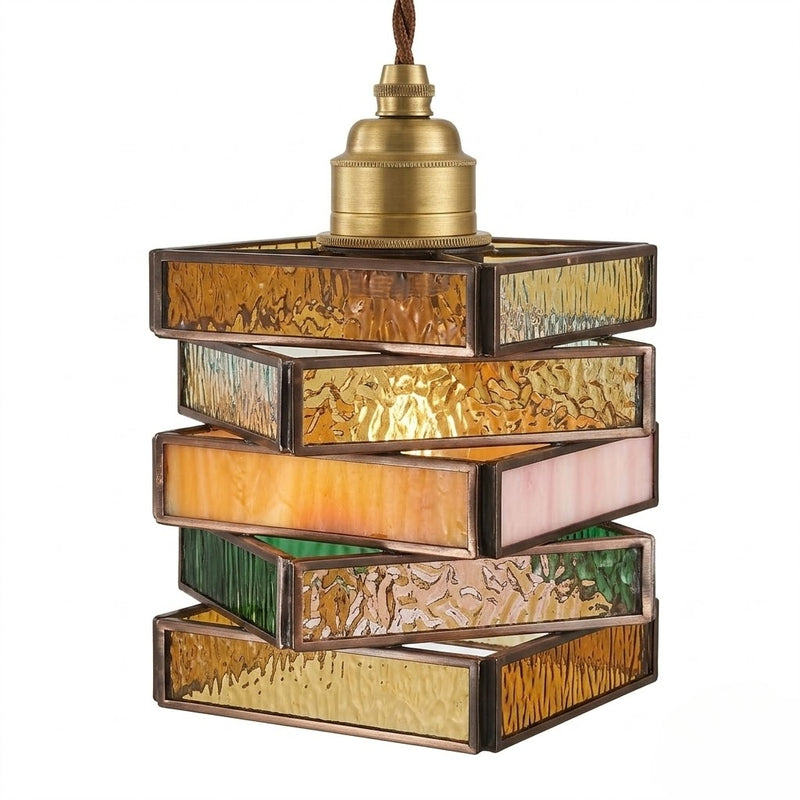 Vintage Geometric Stained Glass Pendant Light