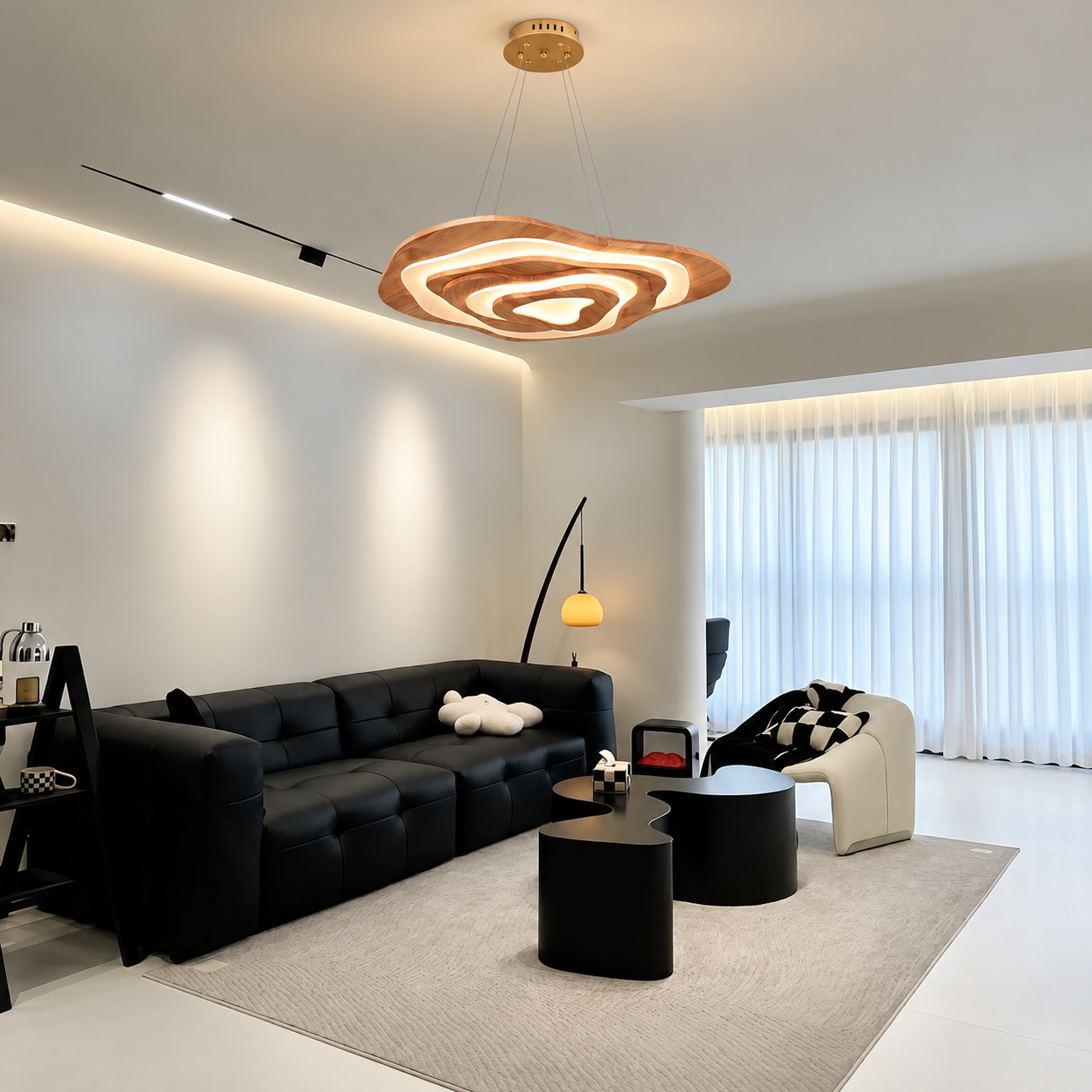 Modern Sculptural Wood LED Pendant Light for Dining Room